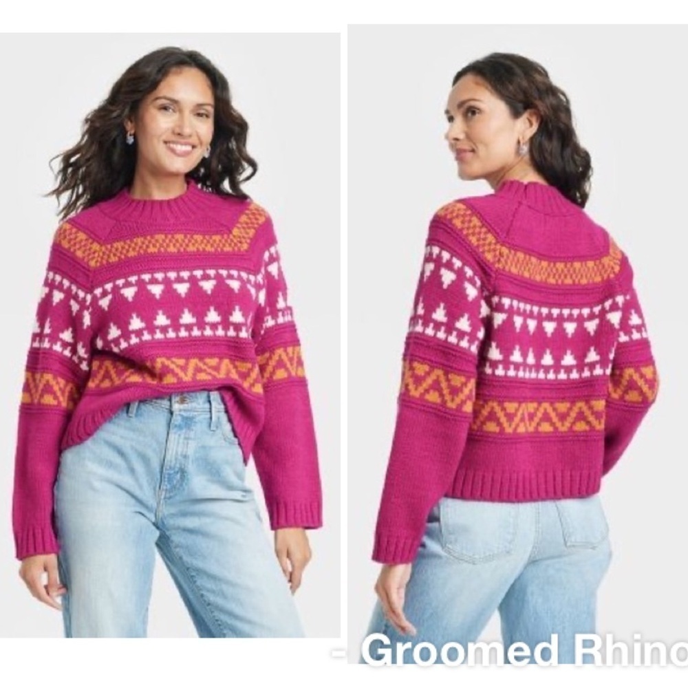 Universal Thread Pink Fair Isle Mock Neck Sweater Size L